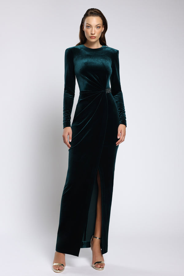 Rochie midi de cocktail din catifea cu slit frontal Vera CA172