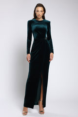 Rochie midi de cocktail din catifea cu slit frontal Vera CA172