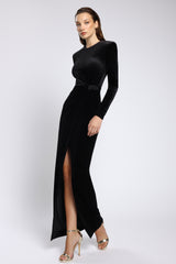 Rochie midi de cocktail din catifea cu broderie manuala și slit frontal Vera CA172