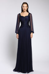 Rochie de seara din tul de matase cu maneci transparente Lunara CA149