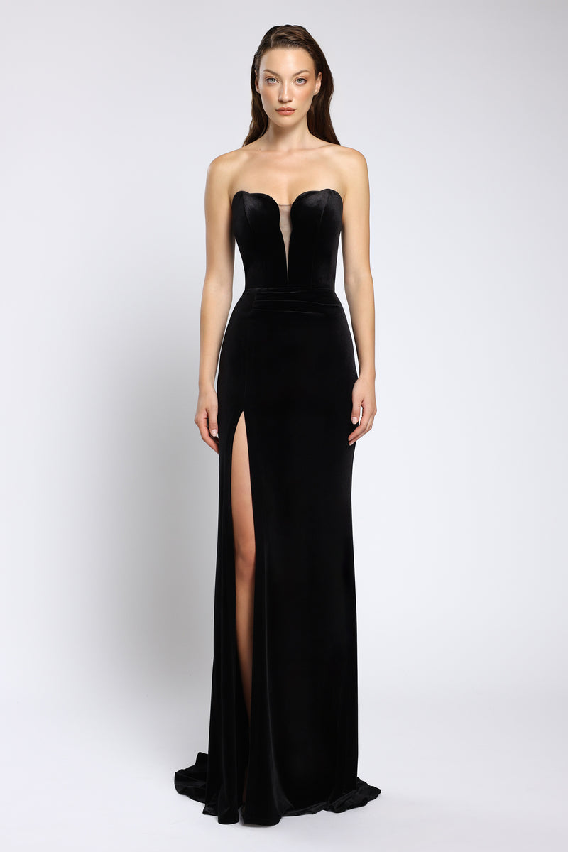 Rochie din catifea cu detaliu transparent și croiala tip sirena Vivienne CA159