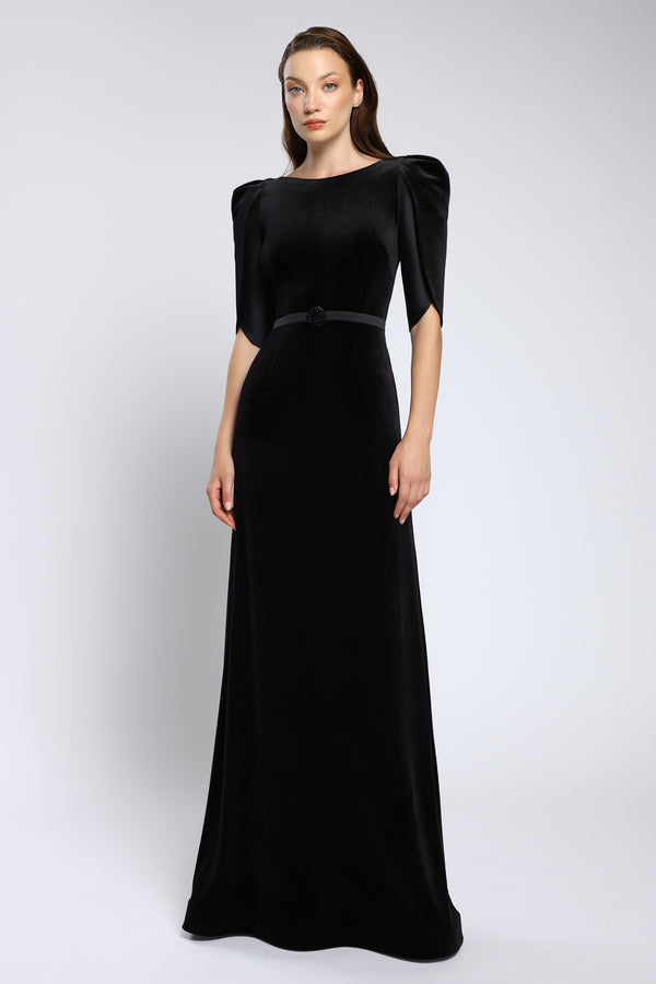Rochie de seară din tafta și catifea cu cordon brodat Lilith CA162