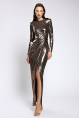 Rochie midi din lycra metalic cu drapaj elegant Ornella CA179