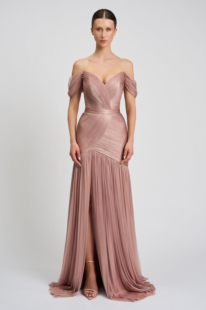 Rochie de seara confectionata din fronseuri de tul de matase realizate manual Zaya CA155