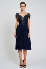 Rochie de cocktail realizata din tul de matase natural si broderie cu aplicatii Seraphina CA157