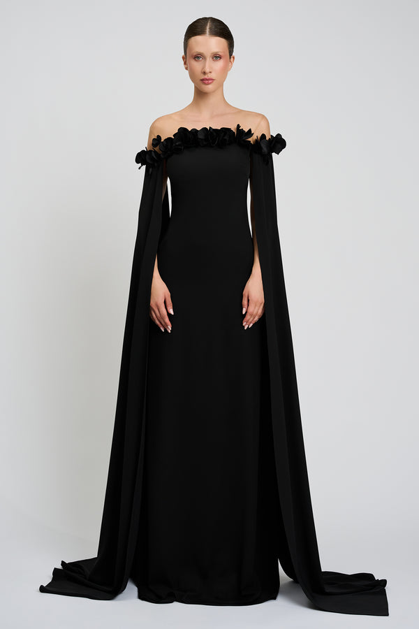 Rochie lunga tip sirena cu maneci lungi, confectionata din stretch-crepe Adelaida CA138