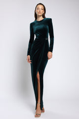 Rochie midi de cocktail din catifea cu broderie manuala și slit frontal Vera CA172