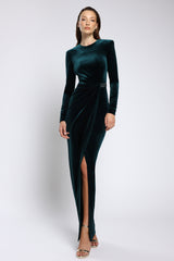 Rochie midi de cocktail din catifea cu slit frontal Vera CA172