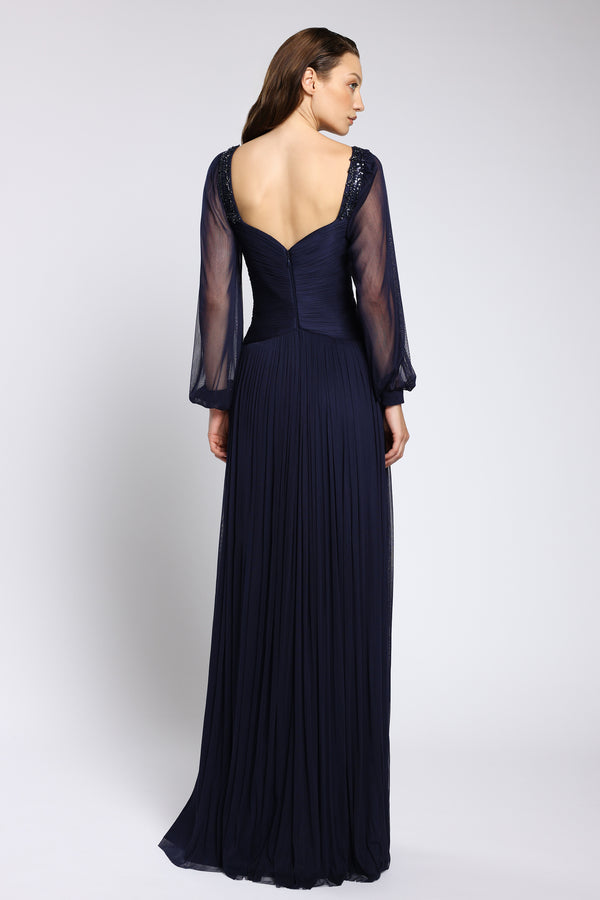 Rochie de seara din tul de matase cu maneci transparente Lunara CA149