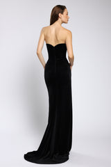 Rochie tip sirena din catifea cu slit frontal Vivienne CA159