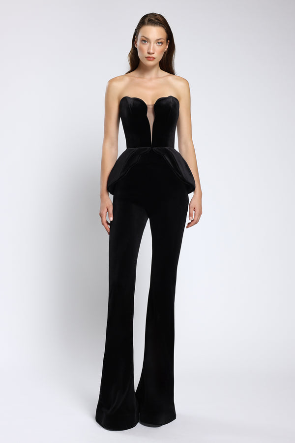 Pantaloni evazați din catifea cu linii rafinate Midnight Edge CA154