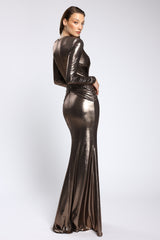 Rochie de seara metalica cu drapaj și umeri definiti Liora CA165