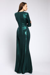 Rochie de seara lunga din lycra metalic cu maneci lungi Nyssia CA167