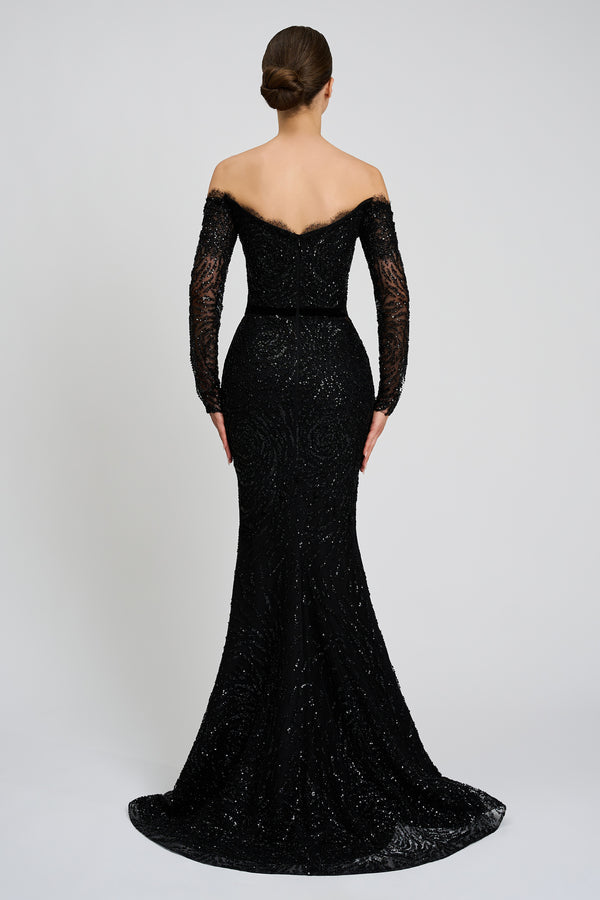 Rochie de seara realizata din broderie cu aplicatii si dantela Jacqueline CA151
