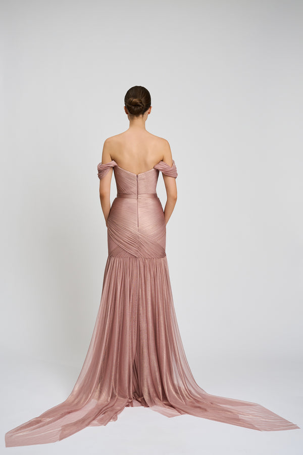 Rochie de seara confectionata din fronseuri de tul de matase realizate manual Zaya CA155
