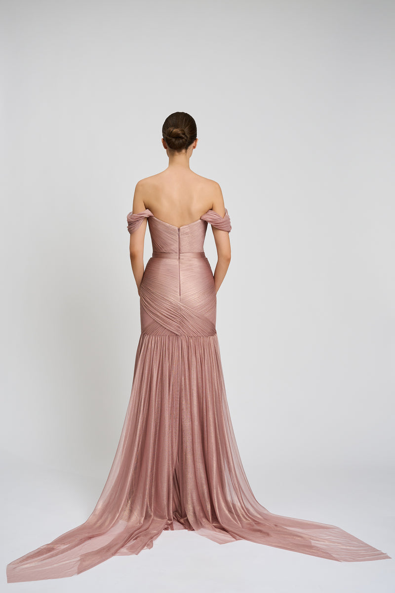 Rochie de seara confectionata din fronseuri de tul de matase realizate manual Zaya CA155