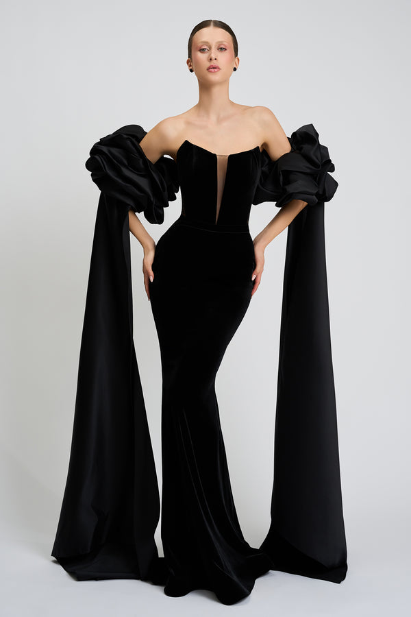 Rochie de seara realizata din catifea si dantela Romy CA89