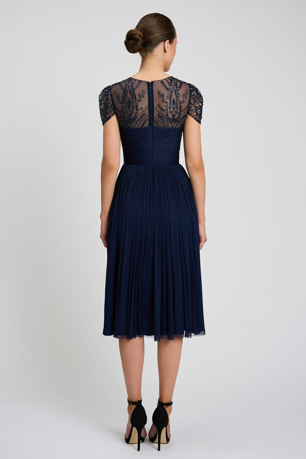 Rochie de cocktail realizata din tul de matase natural si broderie cu aplicatii Seraphina CA157