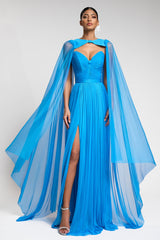 Rochie de seara lunga din fronseuri din matase si slit frontal Ivanka CA582