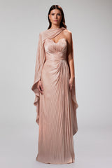 Rochie lunga din chiffon de matase metalizat Beverly CA202