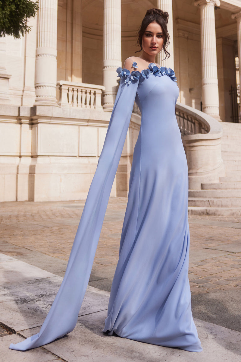 Rochie lunga tip sirena cu maneci lungi, confectionata din stretch-crepe Adelaida CA138