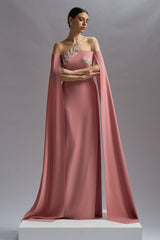 Rochie de seara din crepe si dantela cu aplicatii Kassandra CA57