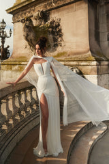 Rochie de seara lunga din fronseuri din matase si slit frontal Ivanka CA582