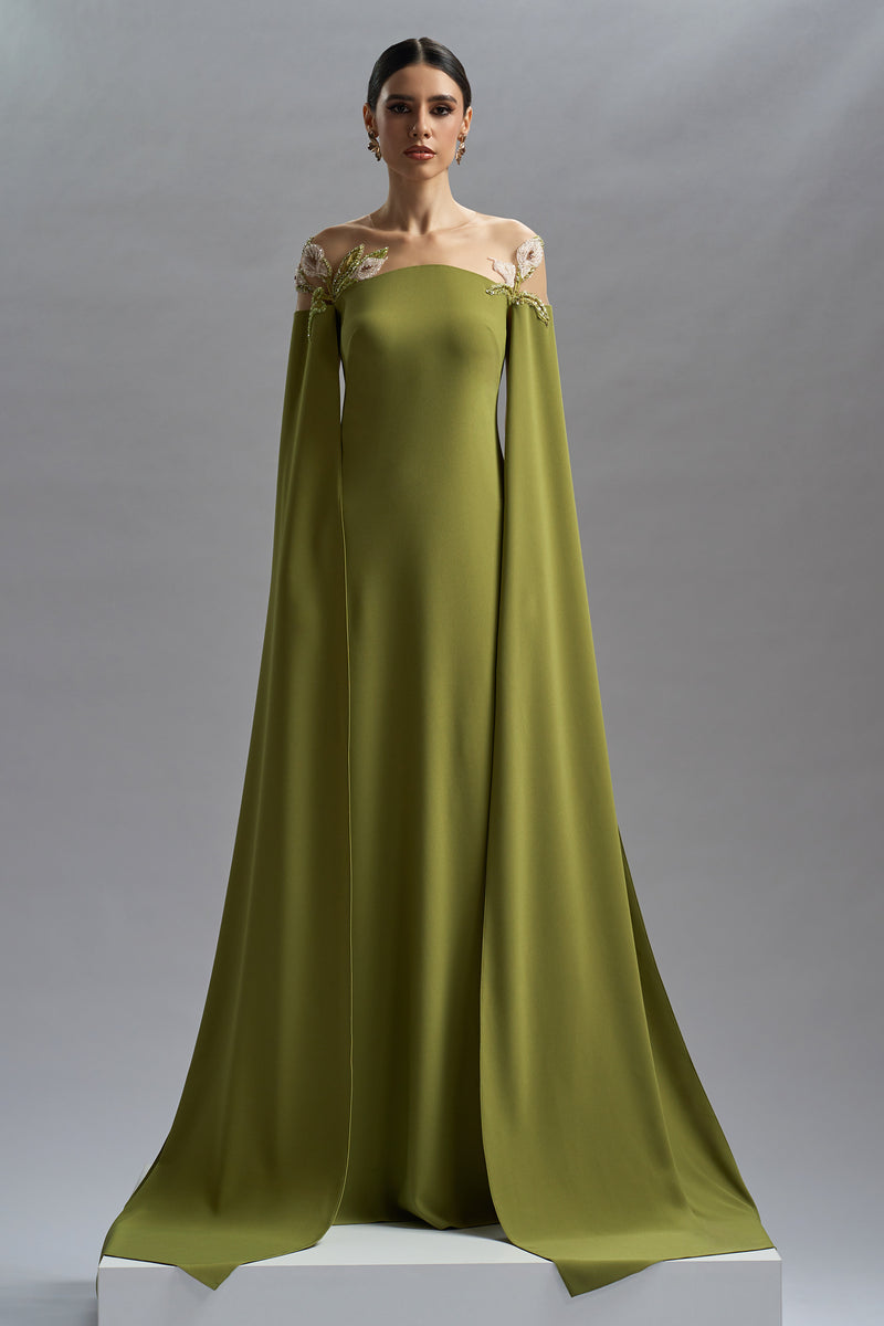 Fistic Color Rochie de seara din crepe si dantela cu aplicatii Daphne CA58 ...