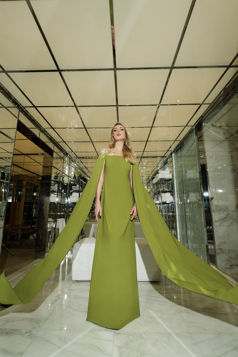 Fistic Color Rochie de seara din crepe si dantela cu aplicatii Daphne CA58 ...
