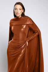 Rochie de seara lunga din lycra metalic cu maneci lungi Nyssia CA167