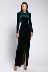 Rochie midi de cocktail din catifea cu broderie manuala și slit frontal Vera CA172