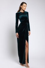 Rochie midi de cocktail din catifea cu broderie manuala și slit frontal Vera CA172