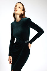 Rochie midi de cocktail din catifea cu broderie manuala și slit frontal Vera CA172