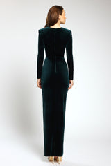 Rochie midi de cocktail din catifea cu broderie manuala și slit frontal Vera CA172
