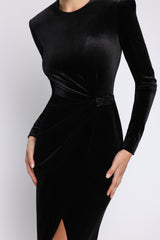 Rochie midi de cocktail din catifea cu slit frontal Vera CA172