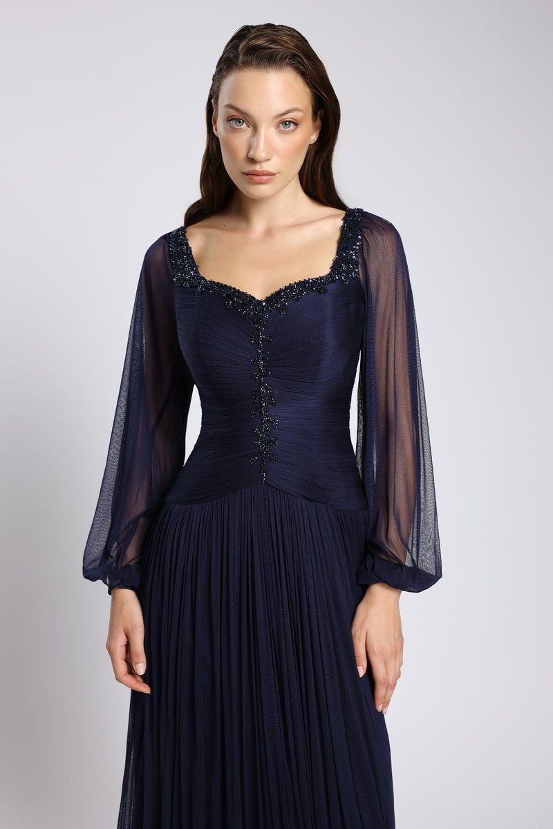 Rochie de seara din tul de matase cu maneci transparente Lunara CA149