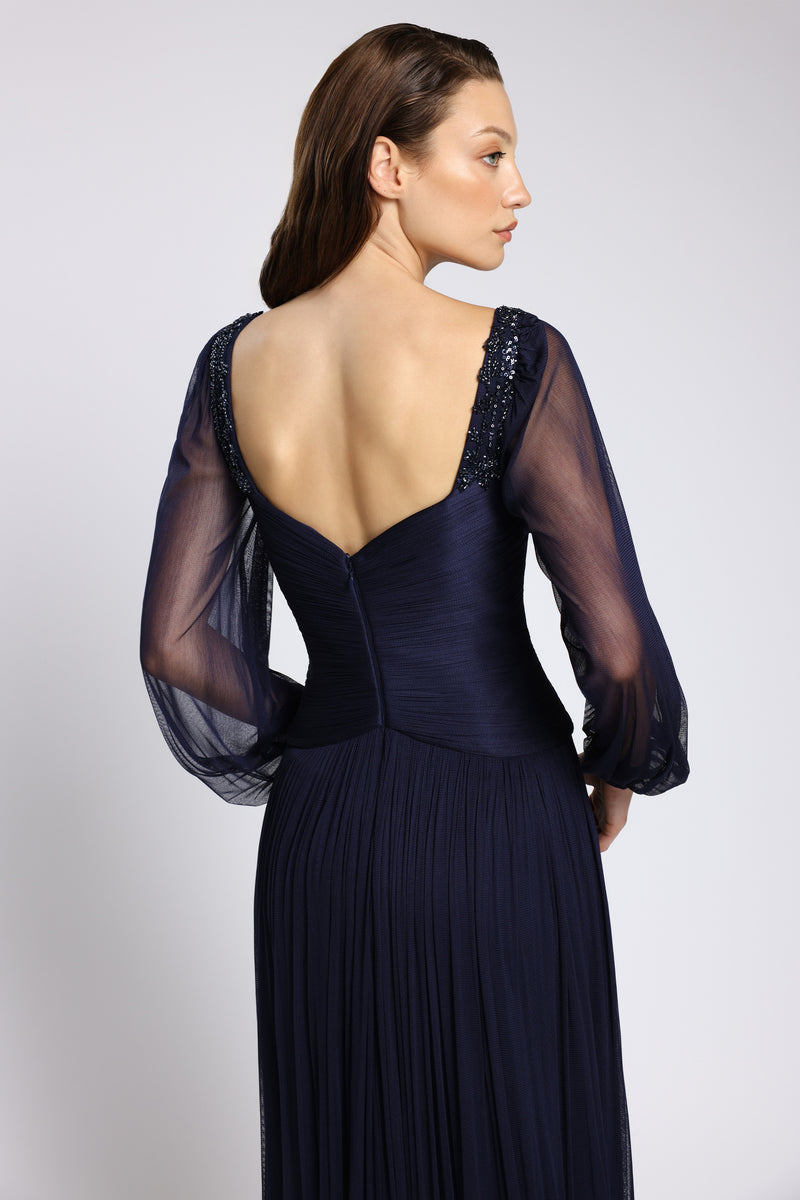Rochie de seara din tul de matase cu maneci transparente Lunara CA149