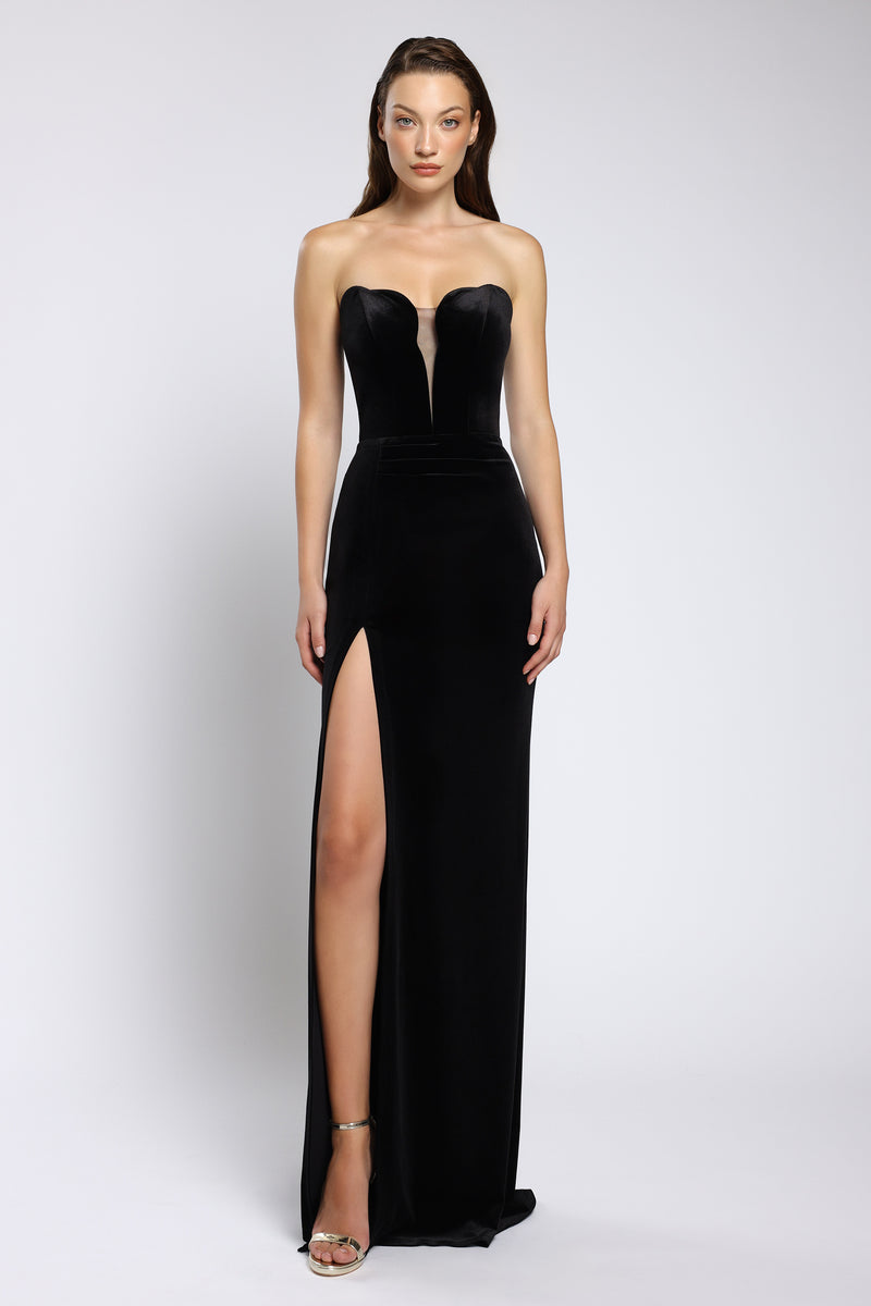 Rochie din catifea cu detaliu transparent și croiala tip sirena Vivienne CA159