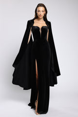 Rochie tip sirena din catifea cu slit frontal Vivienne CA159