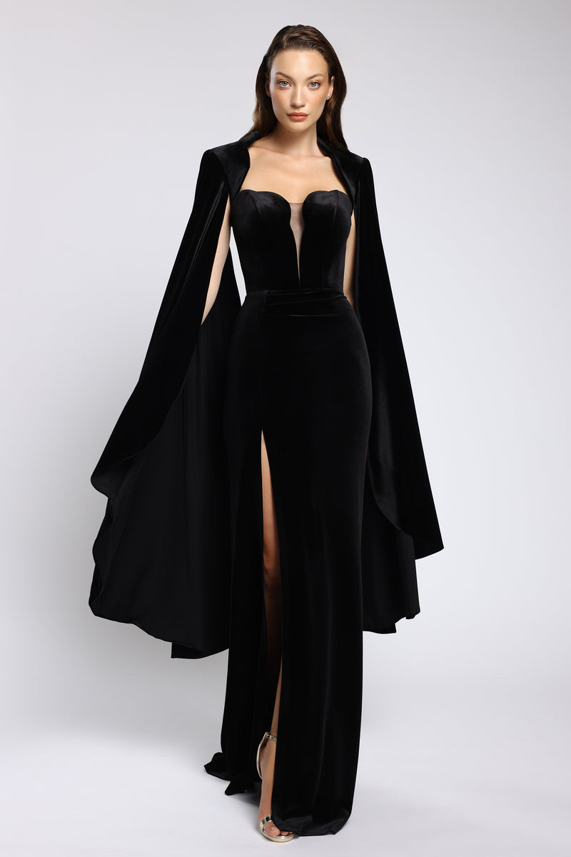 Rochie din catifea cu detaliu transparent și croiala tip sirena Vivienne CA159
