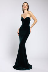 Rochie lunga tip sirena, din catifea, cu trena spectaculoasa și corset structurat Enya CA177