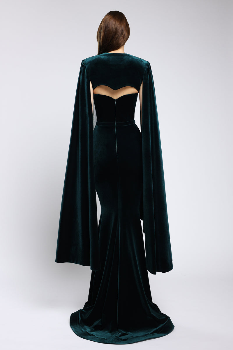 Rochie lunga tip sirena, din catifea, cu trena spectaculoasa și corset structurat Enya CA177