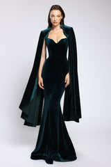 Rochie lunga tip sirena, din catifea, cu trena spectaculoasa și corset structurat Enya CA177
