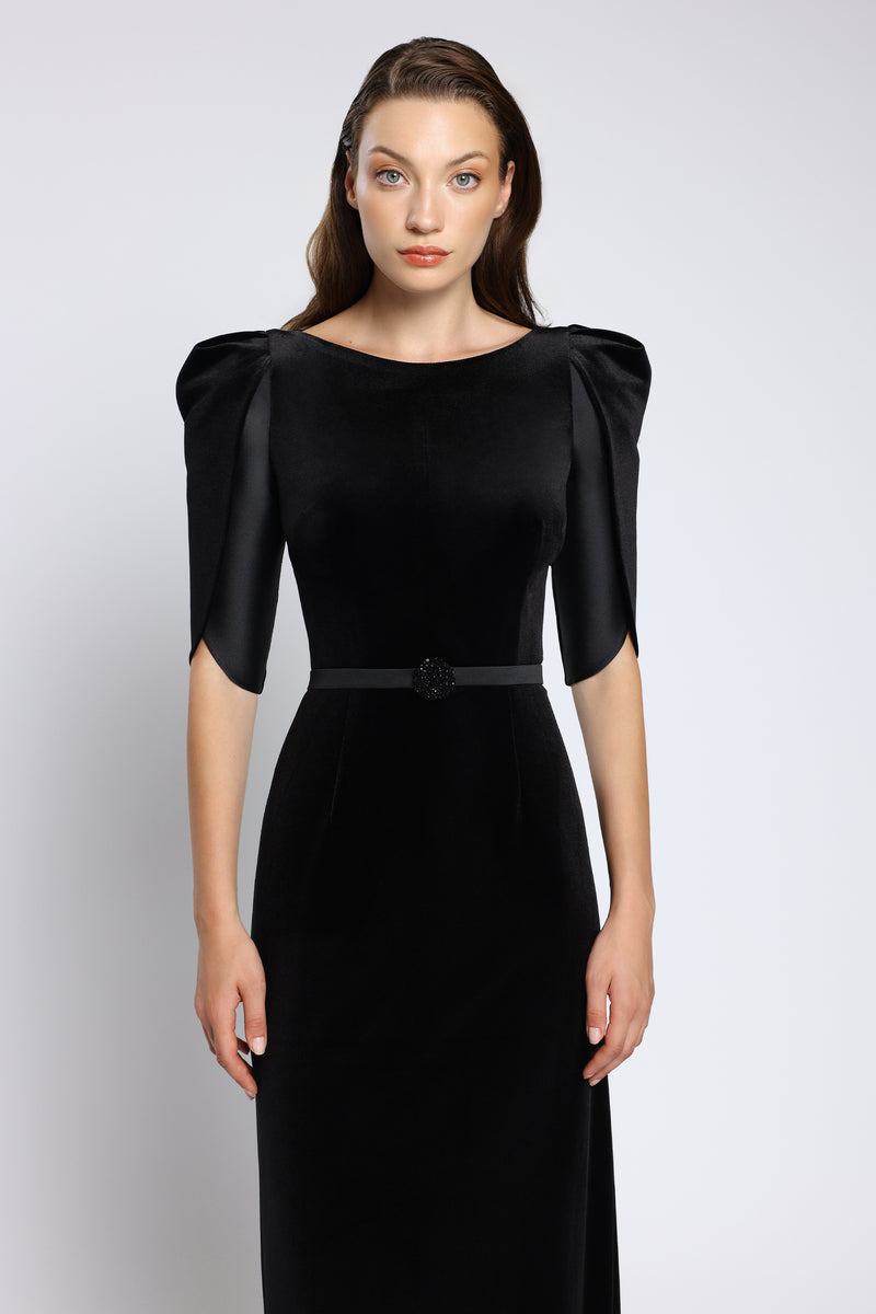 Rochie de seară din tafta și catifea cu cordon brodat Lilith CA162