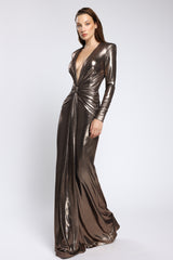 Rochie de seara metalica cu drapaj și umeri definiti Liora CA165