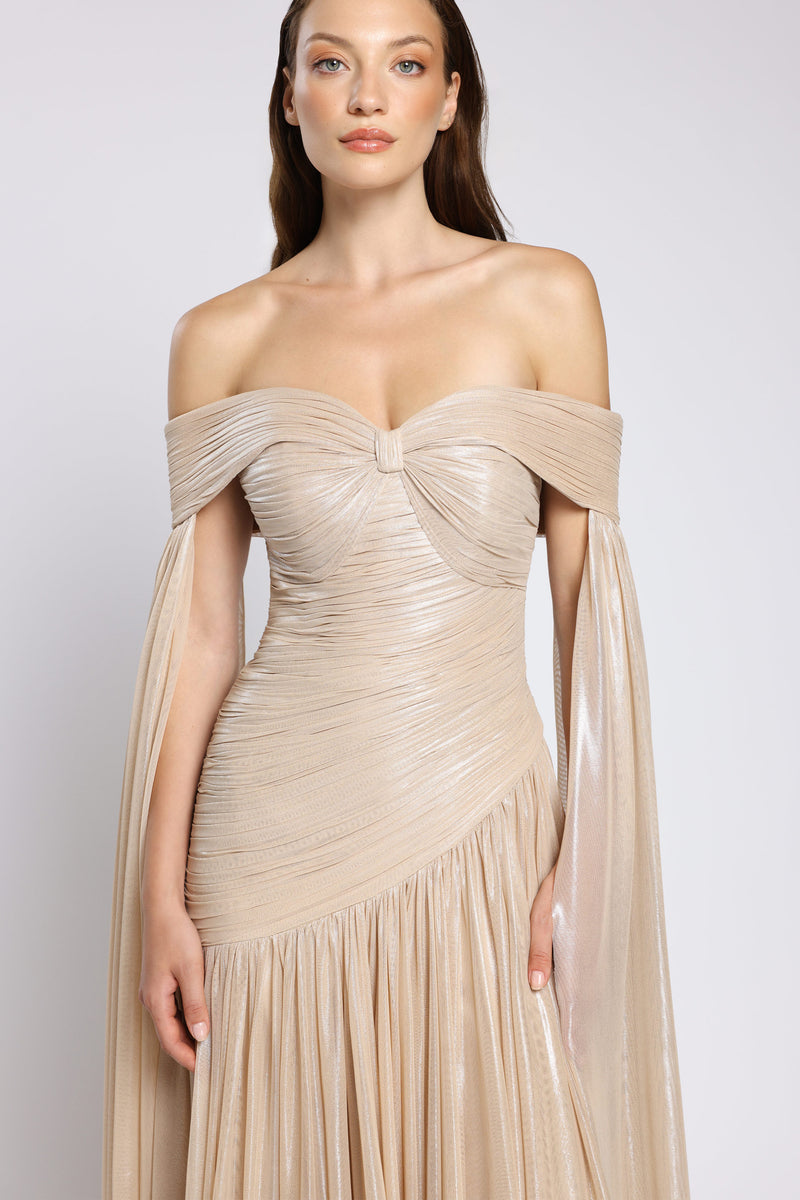 Rochie lunga de seara cu decolteu in V, realizata din lycra metalic Zenya CA170