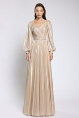 Rochie lunga de seara din tulle metalic, cu corset si detalii realizate manual Viona CA181