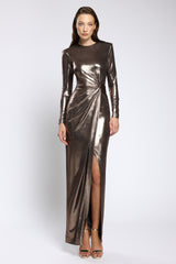 Rochie midi din lycra metalic cu drapaj elegant Ornella CA179