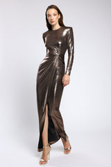 Rochie midi din lycra metalic cu drapaj elegant Ornella CA179