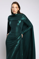 Rochie de seara lunga din lycra metalic cu maneci lungi Nyssia CA167